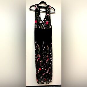 NWT Black Floral Embroidered INC INT'L CONCEPTS "Spring Romance" Maxi Dress